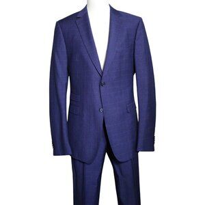 Z ZEGNA 42L US Slim 2 Piece Men's Windowpane Blue Mohair & Wool Suit